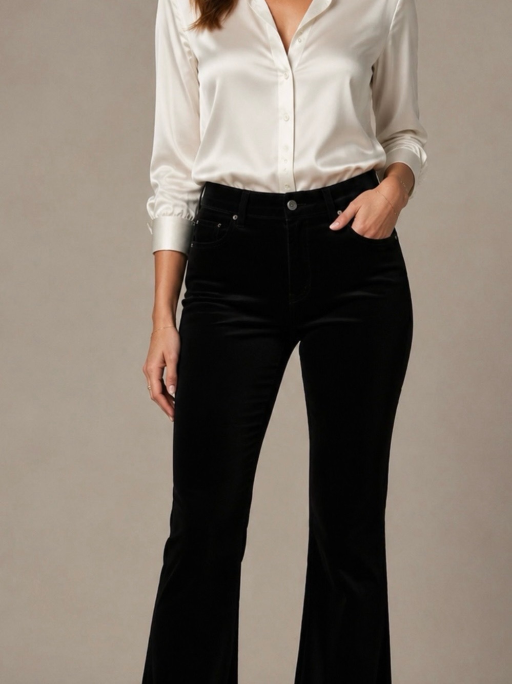 Boston Proper Black High-Rise Bootcut/Flare Velvet Pants size 6